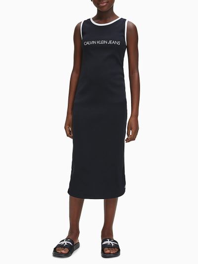 Calvin Klein Ruhák HU133018 | Calvin Klein Organic Cotton Ribbed Logo Tank Lány Ruha Fekete